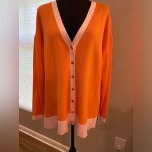 Talbots Orange V Neck Cardigan with Gold Buttons Size XLP